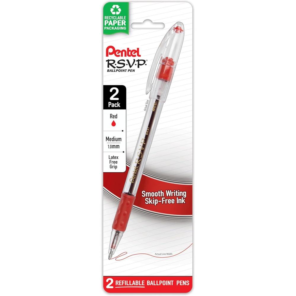 image:imageRSVP Ballpoint Pen 10mm Medium Line Red Ink Pack of 1 2 Count TotalRed
