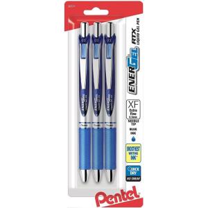 image:imagePentel EnerGel RTX Retractable Liquid Gel Pen 03mm Extra Fine Line Needle Tip Black Ink Pack of 3 BLN73BP3ABlue
