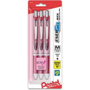 image:imagePentel EnerGel RTX Retractable Liquid Gel Pen 07mm Metal Tip Medium Line Pink Barrel Black Ink 3 Pack