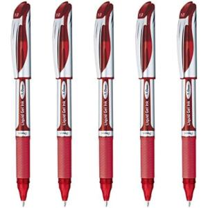 image:imagePentel Energel Ballpoint Pen BL60B Bold Point 10mm Needle Tip Red Ink Silver Body Value Set of 5
