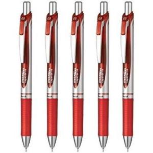 image:imagePentel Energel Retractable Ballpoint PenBLN75ZB Extra Fine Point 05mm Needle Tip Red Ink Silver Body Value Set of 5