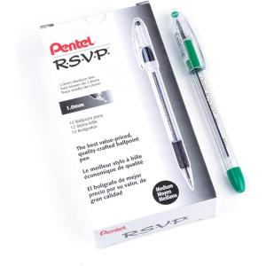 image:imagePentel RSVP Ballpoint Pen 10mm Medium Tip Green Ink BK91D Pack of 1 12 Count Total