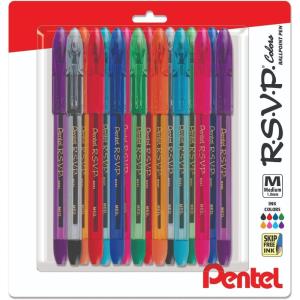 image:imagePentel Rsvp Pens Medium Point 10 mm  8 Assorted colors with LatexFree Rubber Grip for Comfortable Writing Pack of 16