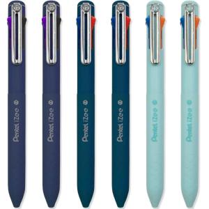 image:imagePentel iZee 4 Colour Ballpoint Pen  Deep Blue Deep Violet amp Sky Blue Barrels  Multi Ink  Pack of 6