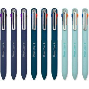 image:imagePentel iZee 4 Colour Ballpoint Pen  Deep Blue Deep Violet amp Sky Blue Barrels  Multi Ink  Pack of 9