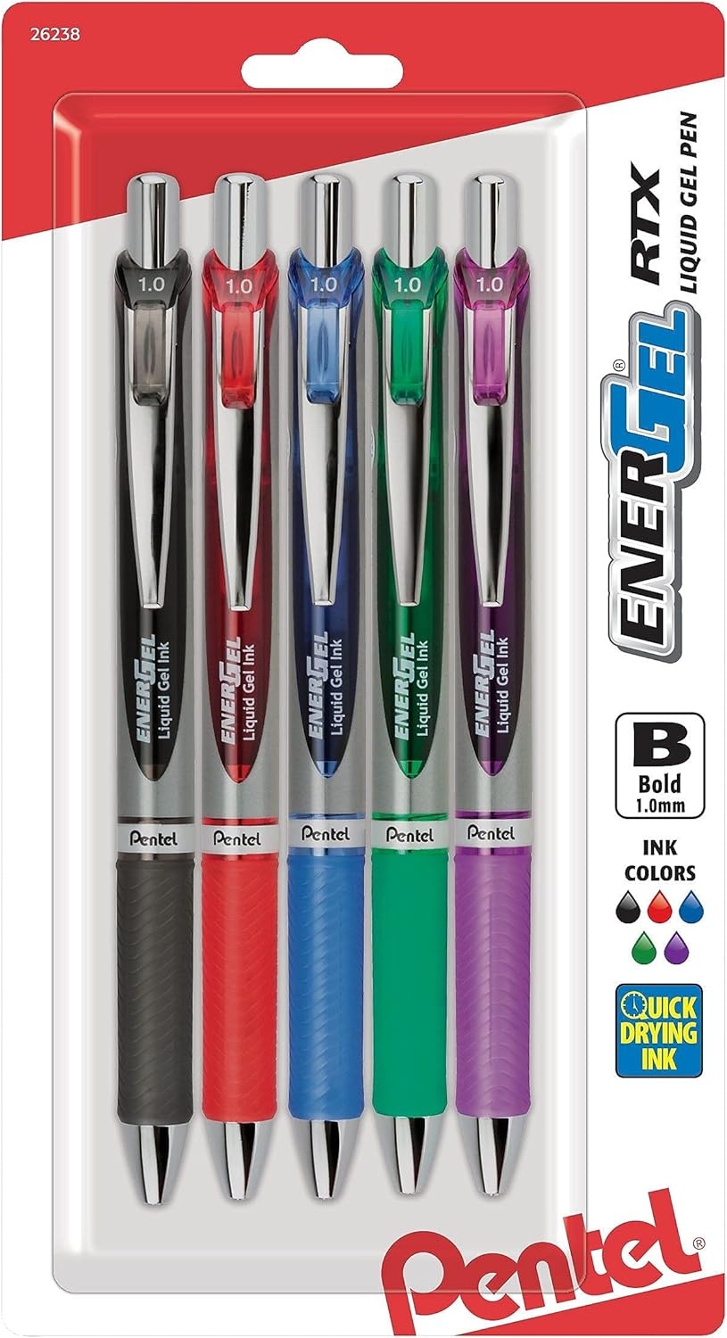 image:imagePentel Energel RTX Retractable Liquid Gel Pen Bold Line Metal Tip Blue Ink Pack of 2 BL80BP2CAssorted