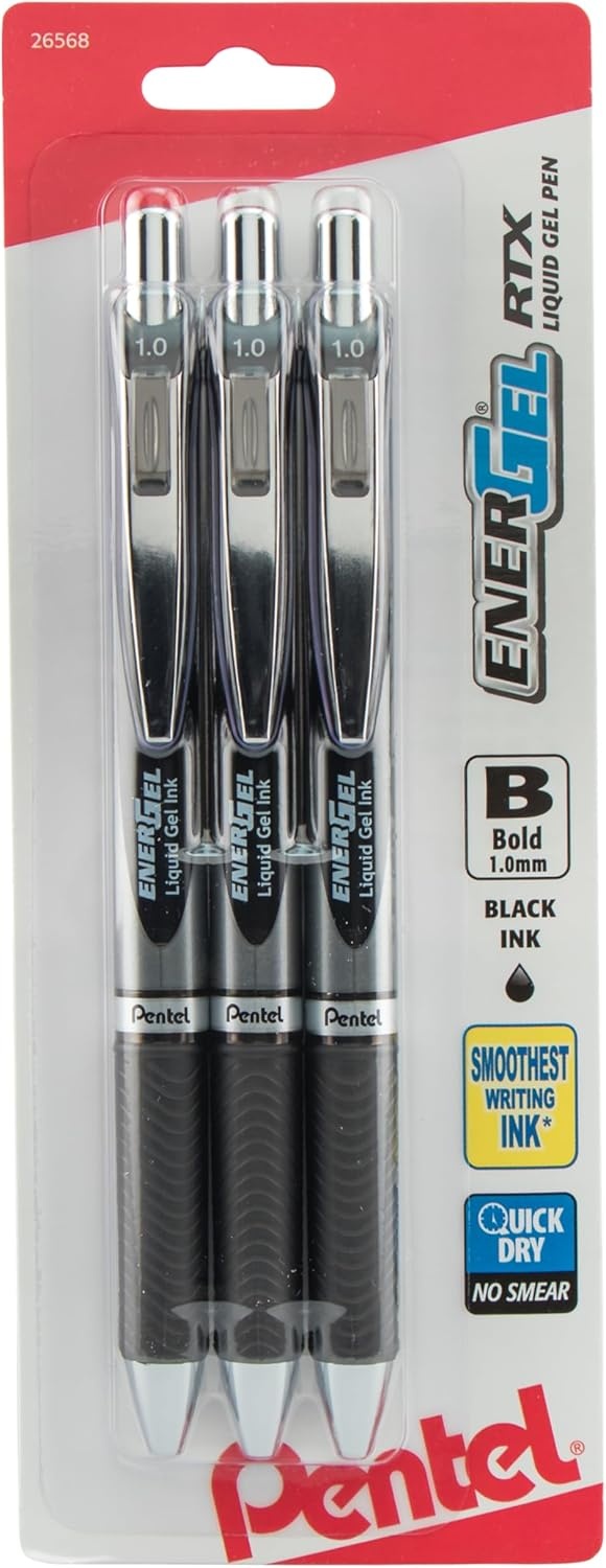 image:imagePentel Energel RTX Retractable Liquid Gel Pen Bold Line Metal Tip Blue Ink Pack of 2 BL80BP2CBlack