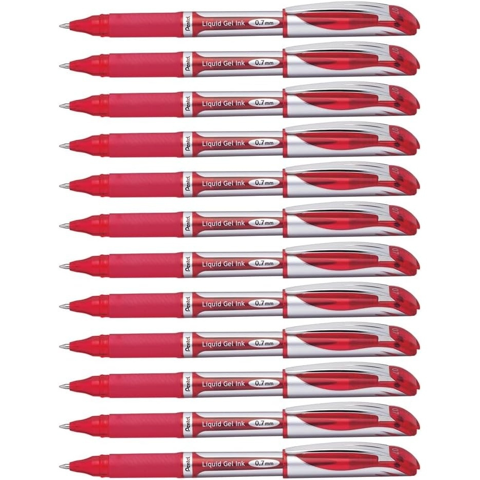 image:imagePentel EnerGel Deluxe Liquid Gel Pen Medium Line Metal Tip Blue Ink Box of 12 BL57CRed