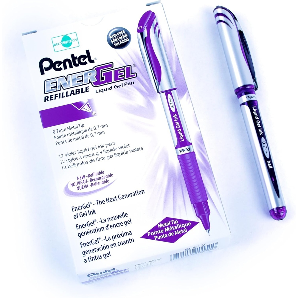 image:imagePentel EnerGel Deluxe Liquid Gel Pen Medium Line Metal Tip Blue Ink Box of 12 BL57CViolet