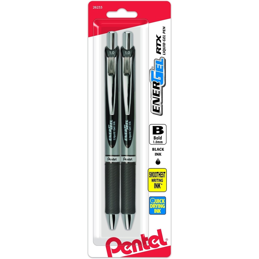 image:imagePentel Energel RTX Retractable Liquid Gel Pen Bold Line Metal Tip Blue Ink Pack of 2 BL80BP2CBlack