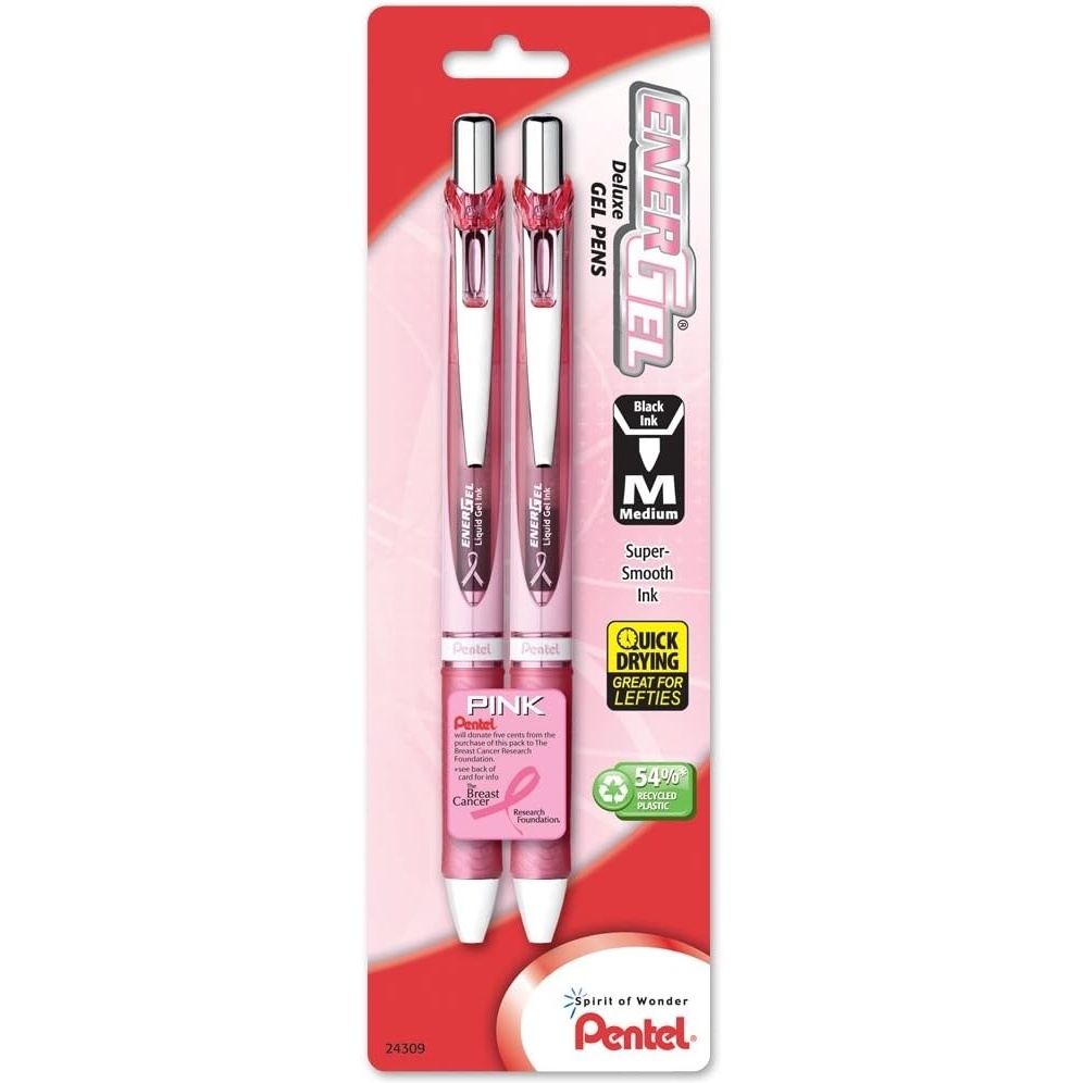 image:imagePentel Energel RTX Retractable Liquid Gel Pen Bold Line Metal Tip Blue Ink Pack of 2 BL80BP2CBlackPink Barrel
