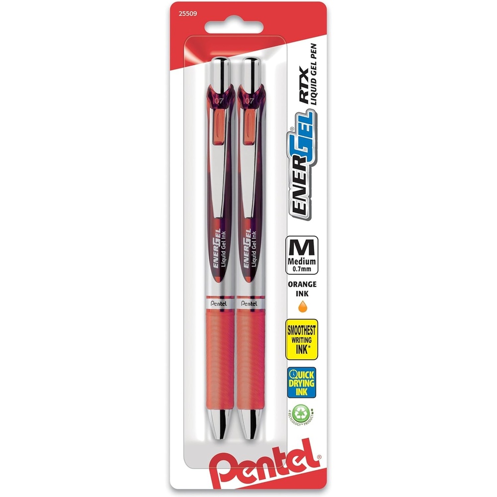 image:imagePentel Energel RTX Retractable Liquid Gel Pen Bold Line Metal Tip Blue Ink Pack of 2 BL80BP2COrange