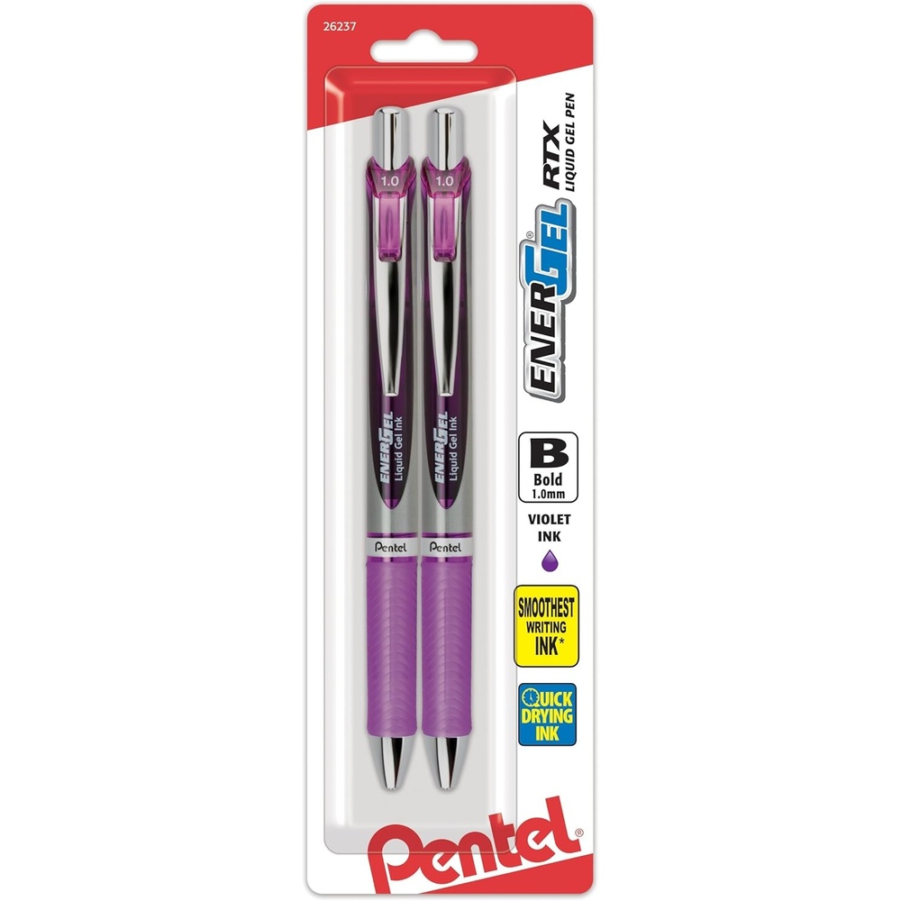 image:imagePentel Energel RTX Retractable Liquid Gel Pen Bold Line Metal Tip Blue Ink Pack of 2 BL80BP2CViolet