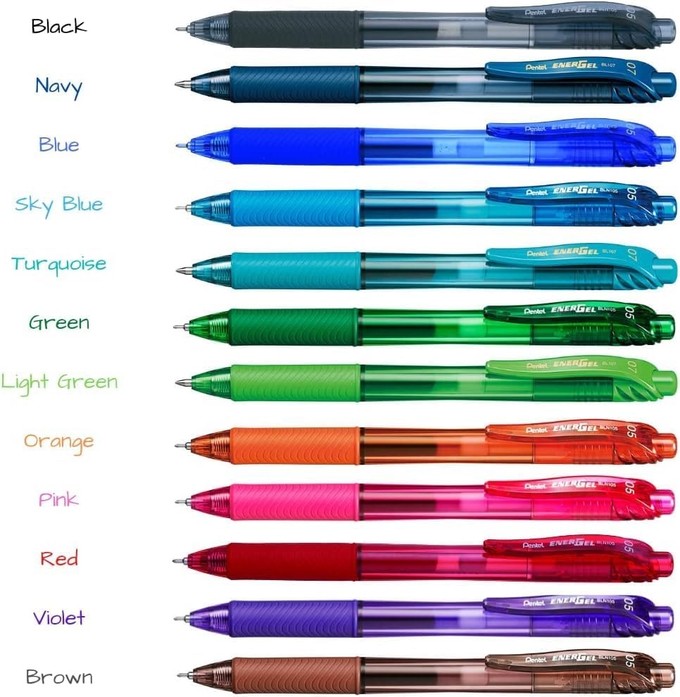 image:imagePentel 05mm EnerGelX Retractable Liquid Gel Pen with Needle Tip and Green Ink Box of 12 BLN105D