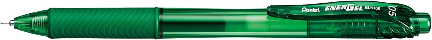 image:imagePentel 05mm EnerGelX Retractable Liquid Gel Pen with Needle Tip and Green Ink Box of 12 BLN105D
