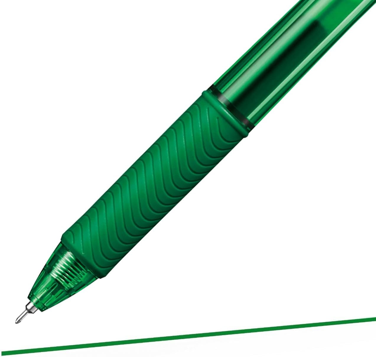 image:imagePentel 05mm EnerGelX Retractable Liquid Gel Pen with Needle Tip and Green Ink Box of 12 BLN105D