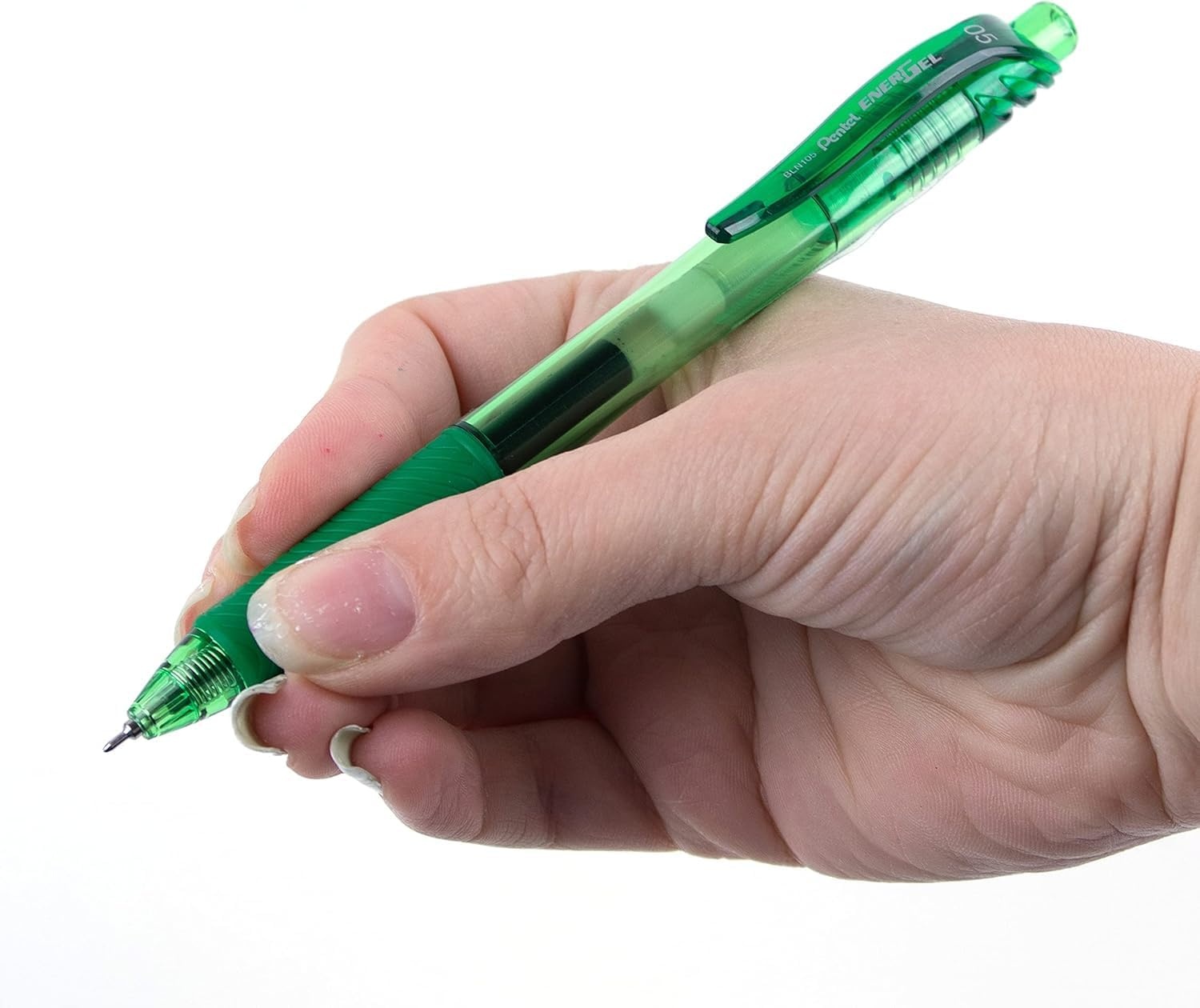 image:imagePentel 05mm EnerGelX Retractable Liquid Gel Pen with Needle Tip and Green Ink Box of 12 BLN105D
