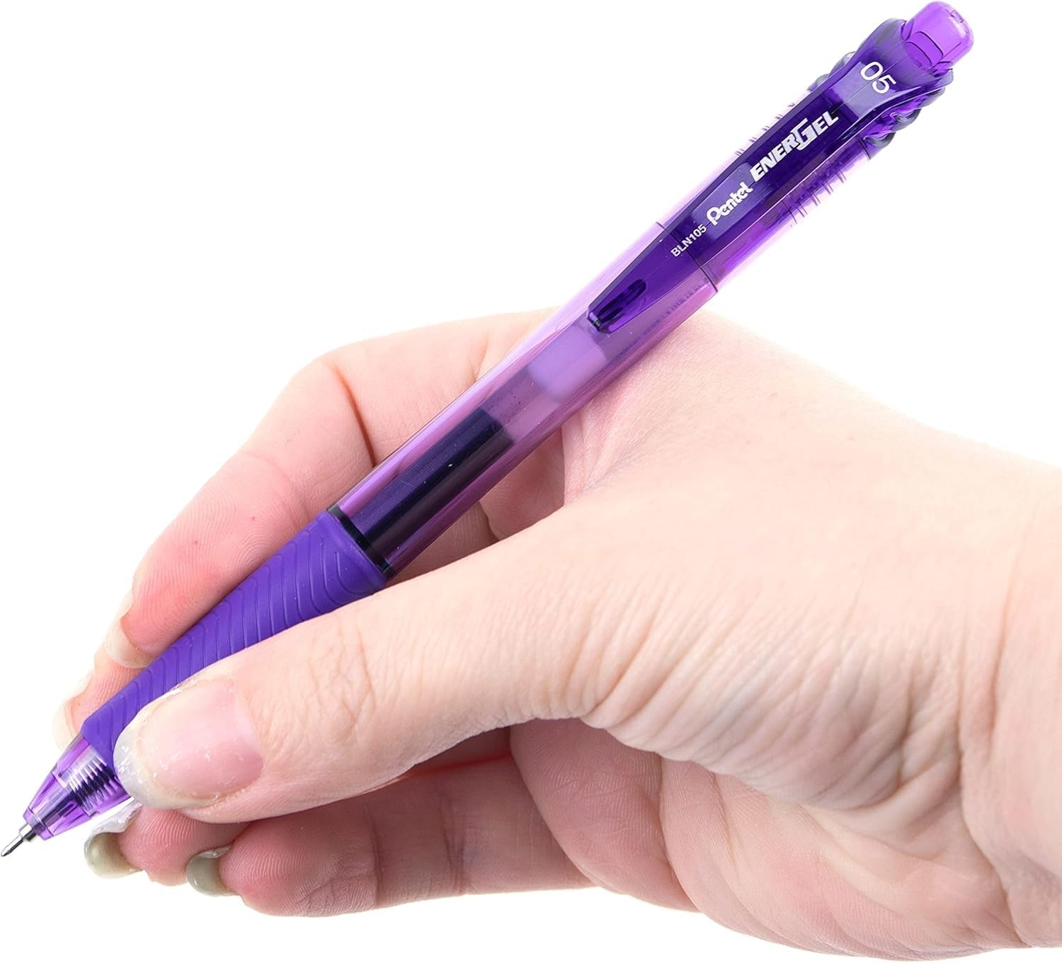 image:imagePentel 05mm EnerGelX Retractable Liquid Gel Pen with Needle Tip and Violet Ink Box of 12 BLN105V