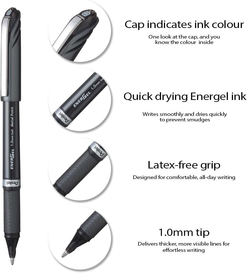 image:imagePentel ENERGEL NV Liquid Gel Pen 10mm Bold Line Capped Metal Tip Red Ink Box of 12 BL30BBlack