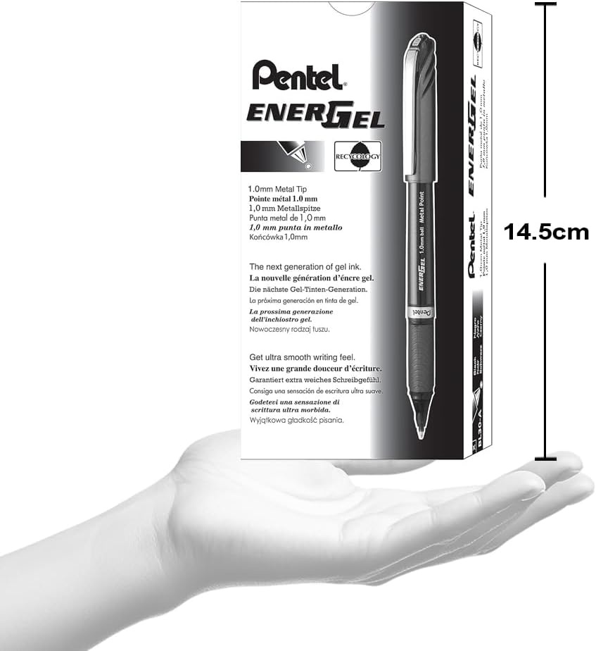 image:imagePentel ENERGEL NV Liquid Gel Pen 10mm Bold Line Capped Metal Tip Red Ink Box of 12 BL30BBlack