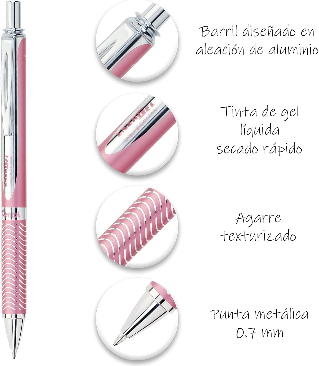 image:imagePentel EnerGel Alloy Retractable Liquid Gel Pen Red Barrel Black Ink 1 pack BL407BAPink
