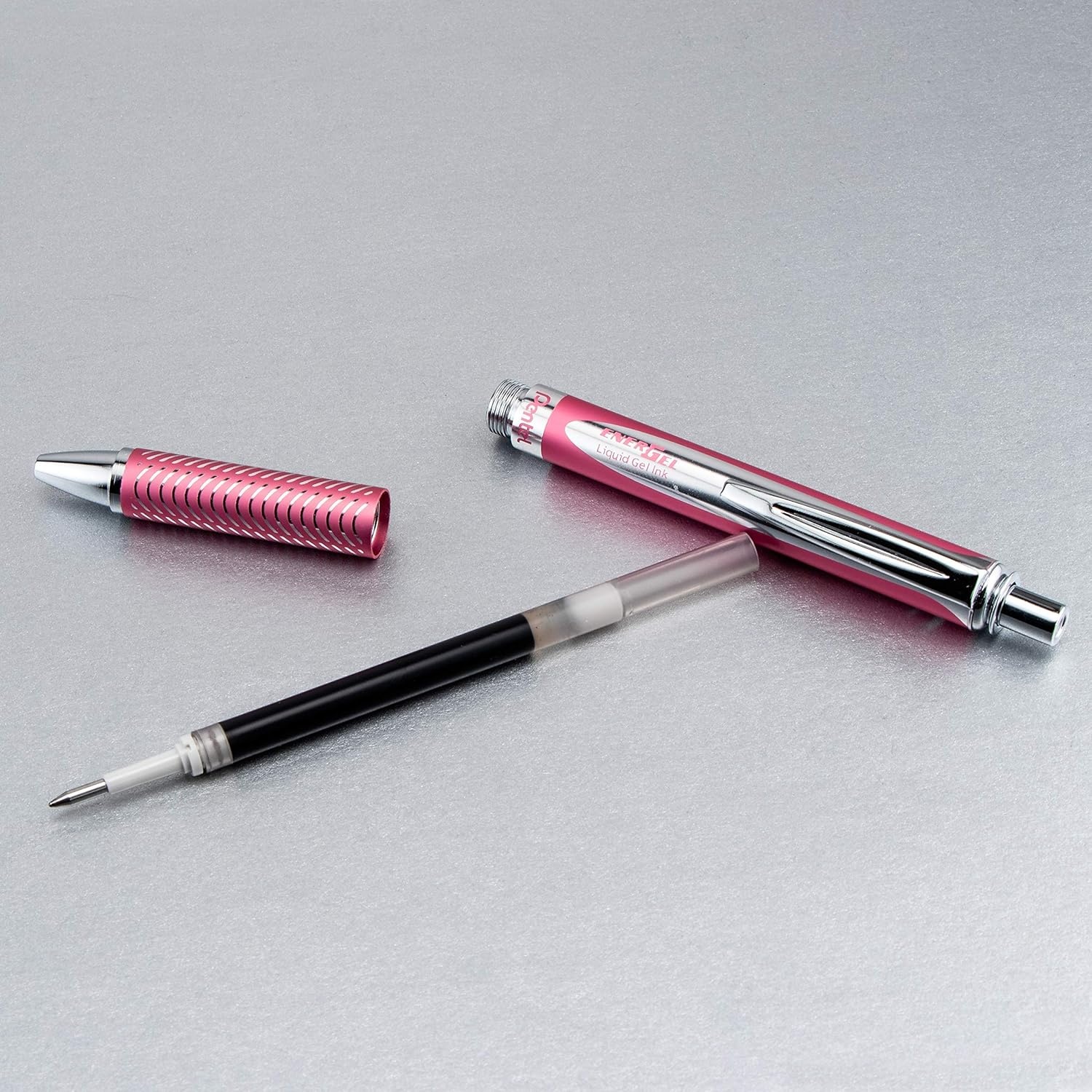 image:imagePentel EnerGel Alloy Retractable Liquid Gel Pen Red Barrel Black Ink 1 pack BL407BAPink