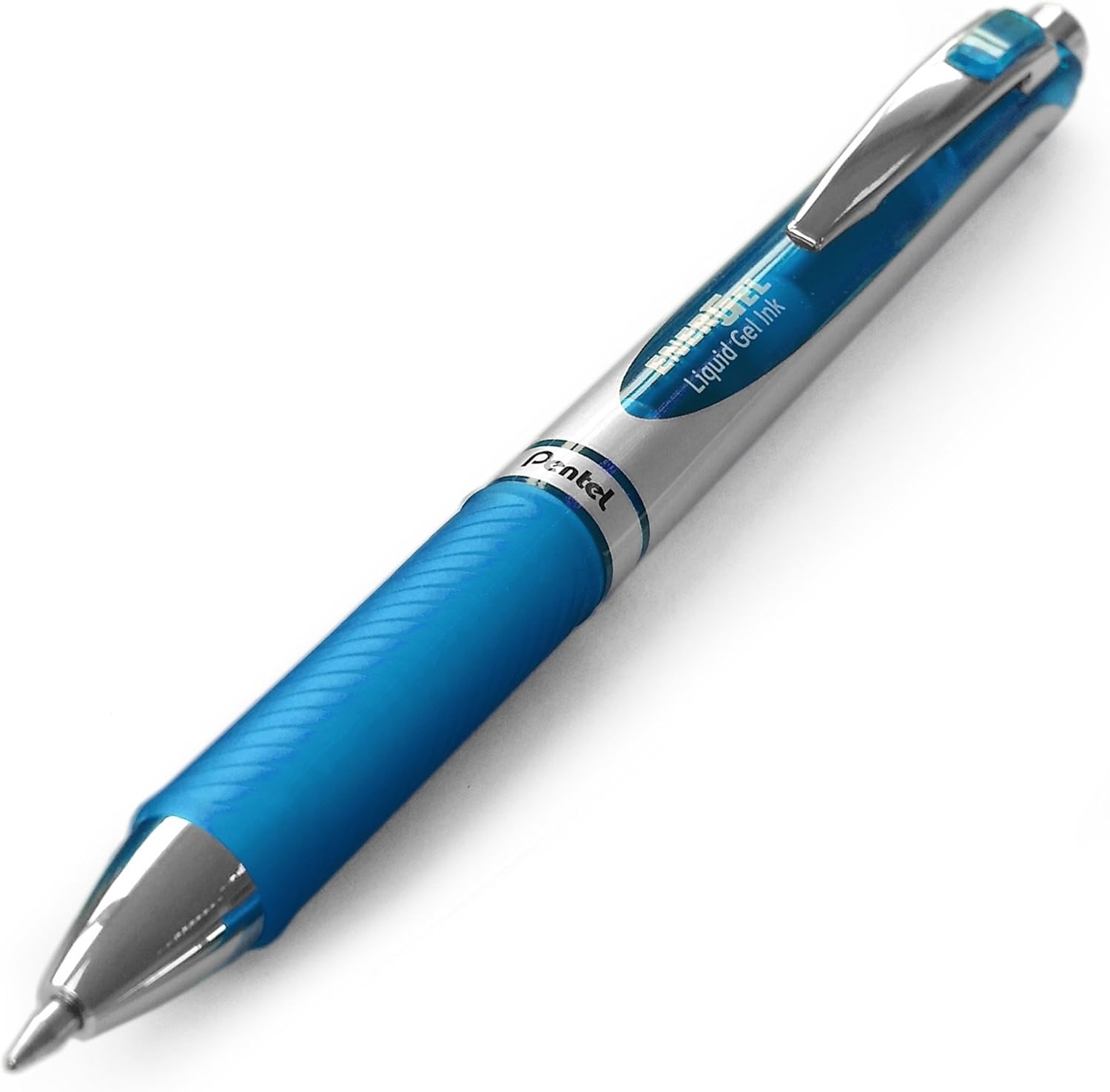 image:imagePentel EnerGel Deluxe RTX Retractable Liquid Gel Pen Medium Line Metal Tip Sky Blue Ink Box of 12 BL77S