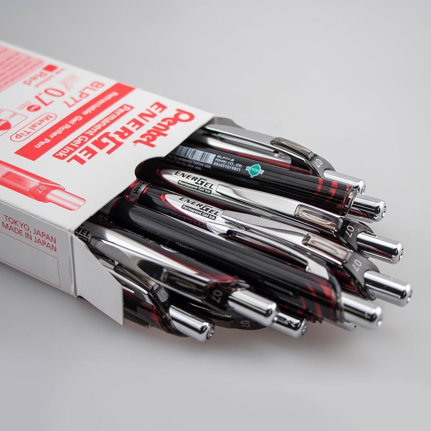 image:imagePentel EnerGel PRO Permanent Gel Pen 07mm Medium Line Red Ink Box of 12 Pens BLP77BRed