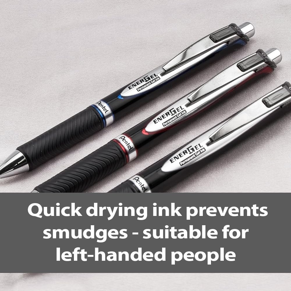 image:imagePentel EnerGel PRO Permanent Gel Pen 07mm Medium Line Red Ink Box of 12 Pens BLP77BRed