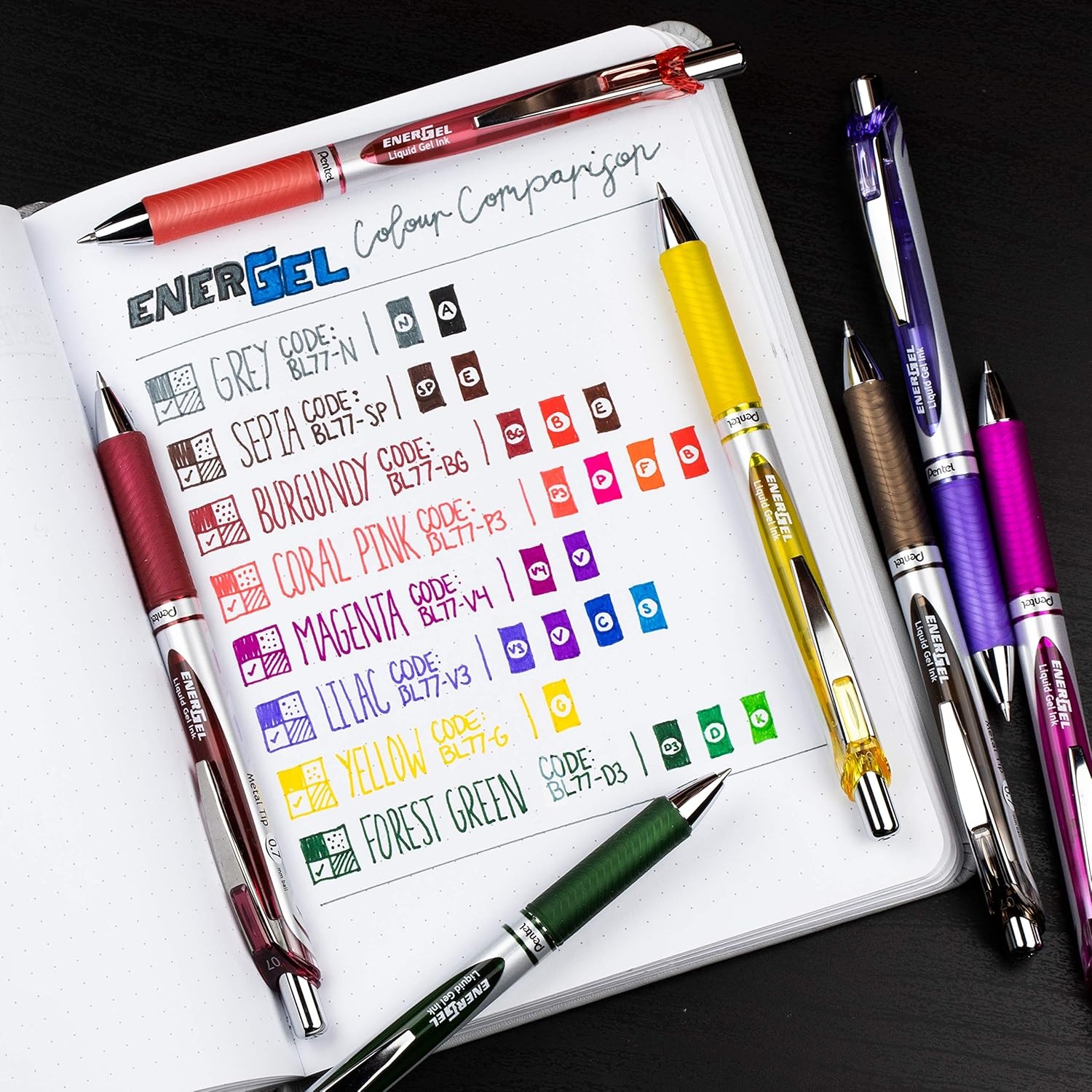 image:imagePentel EnerGel Pearl Deluxe RTX Retractable Liquid Gel Pen 07mm Accent Violet Ink Box of 12 BL77PWVPink
