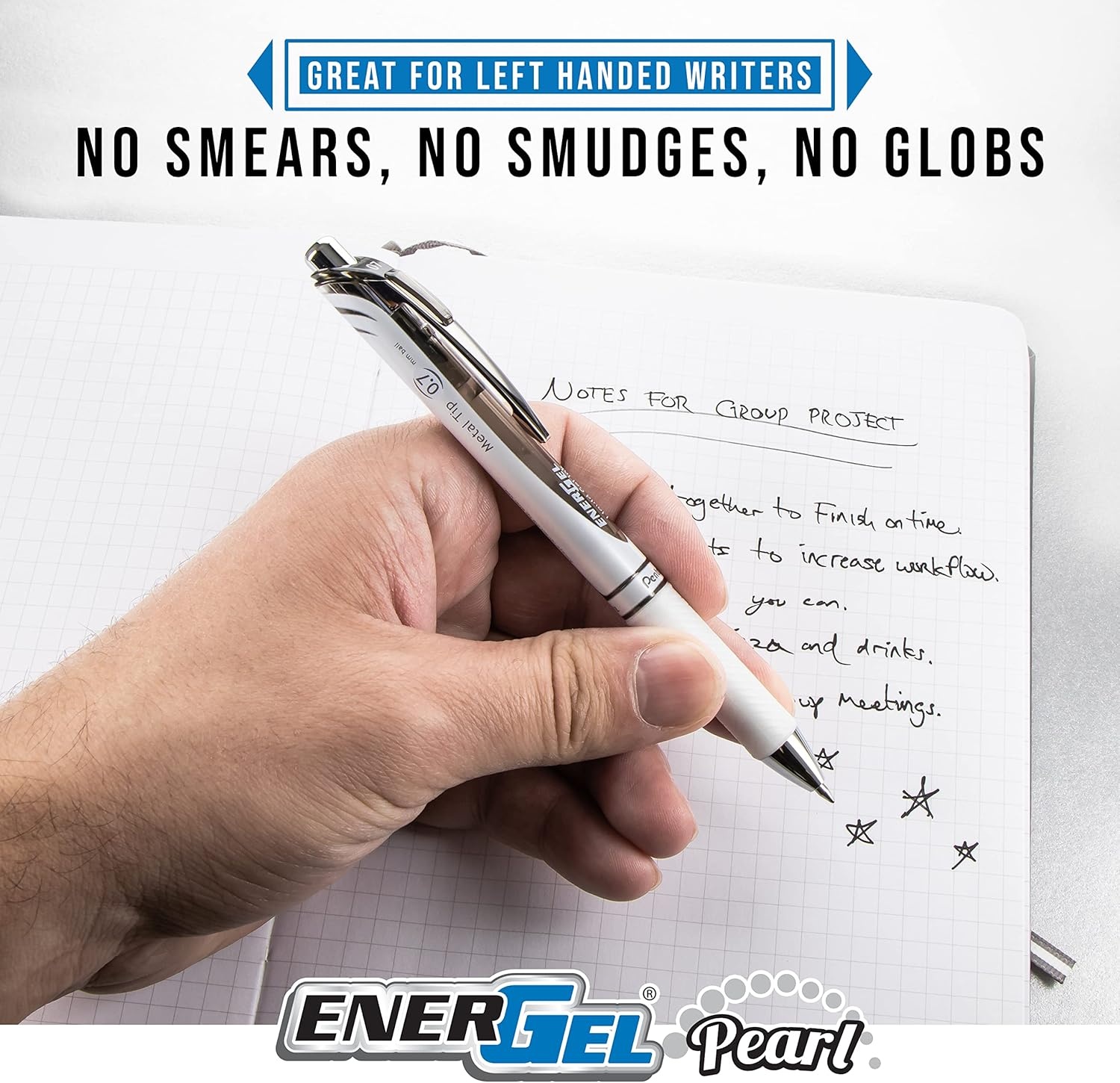 image:imagePentel EnerGel Pearl Retractable Gel Pen 07mm Metal Tip Medium Point Accent Black Ink 3PKAssorted