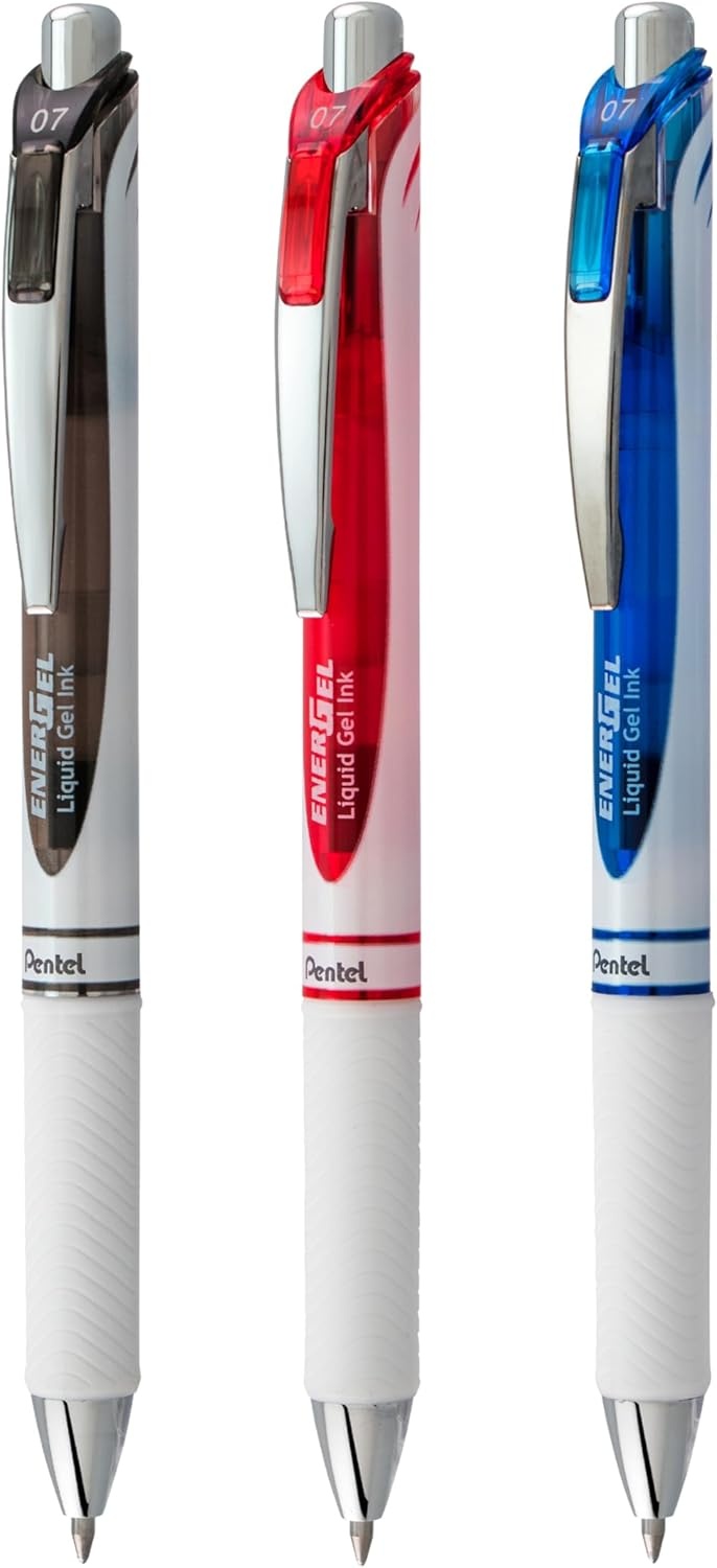 image:imagePentel EnerGel Pearl Retractable Liquid Gel Pen 07mm Medium Line Black Red and Blue Ink 8Pk BL77WBP8OFC