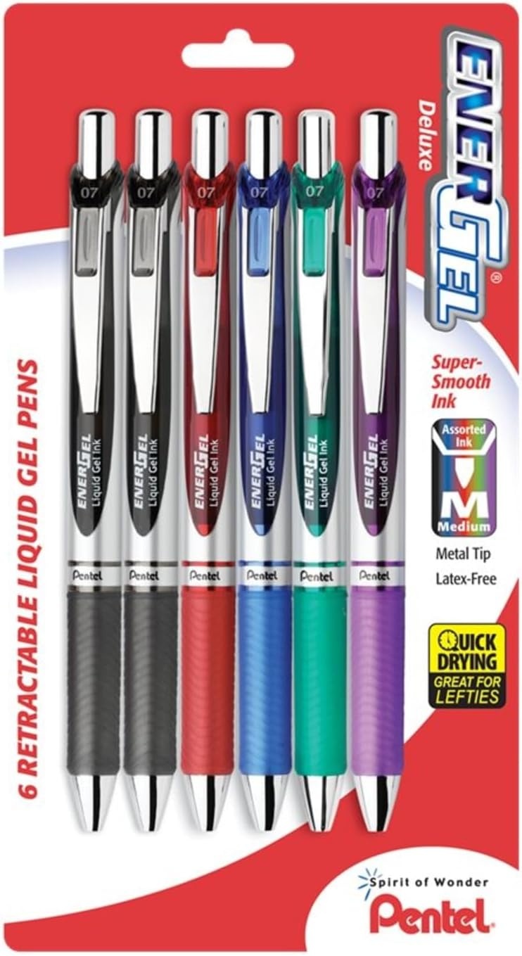 image:imagePentel EnerGel RTX Retractable Liquid Gel Pen 07mm Medium Line Metal Tip Black Ink Pack of 6 BL77BP6AAssorted