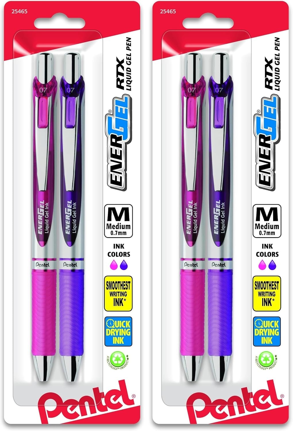image:imagePentel EnerGel RTX Retractable Liquid Gel Pen 07mm Medium Line Metal Tip Green Ink Pack of 2 BL77BP2DPinkViolet