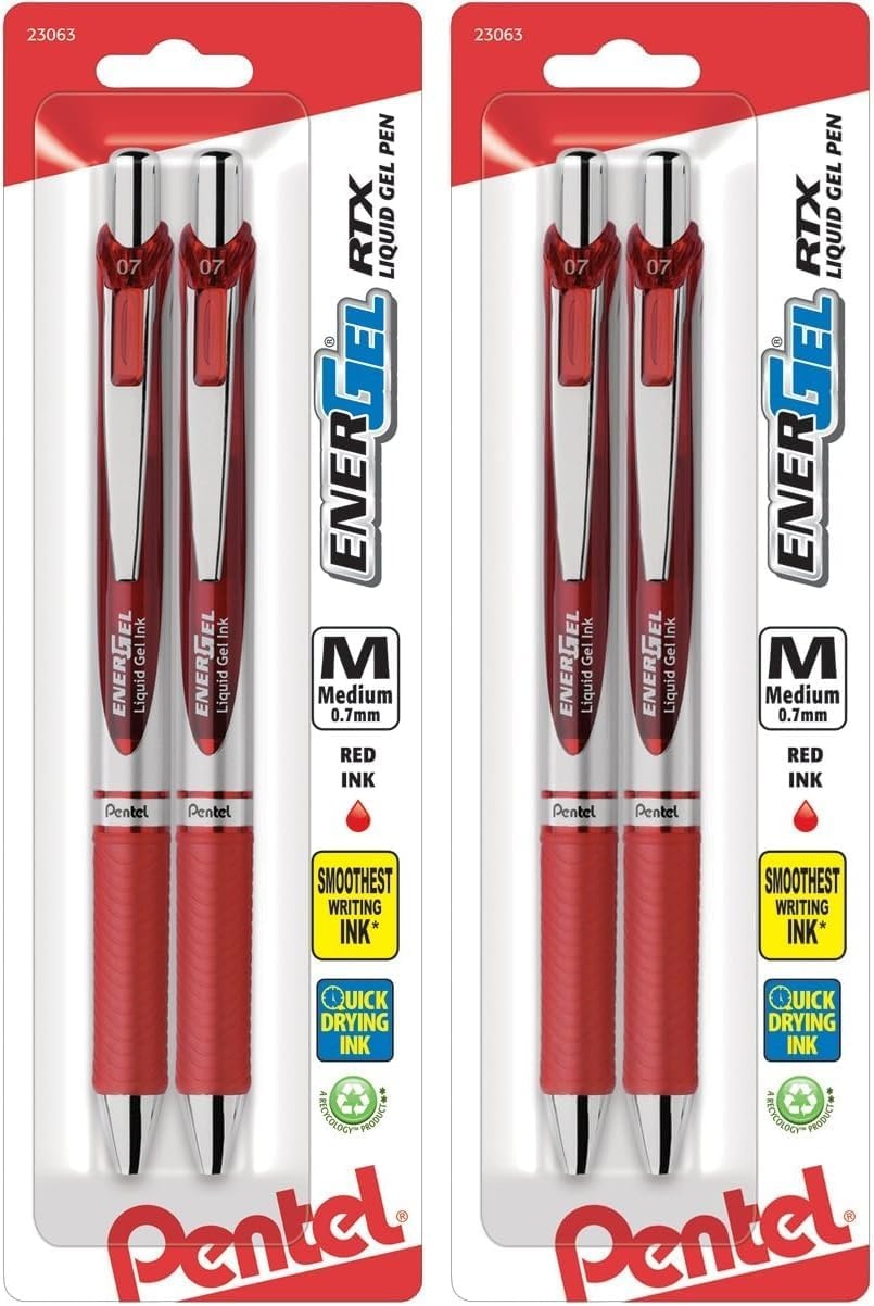 image:imagePentel EnerGel RTX Retractable Liquid Gel Pen 07mm Medium Line Metal Tip Green Ink Pack of 2 BL77BP2DRed