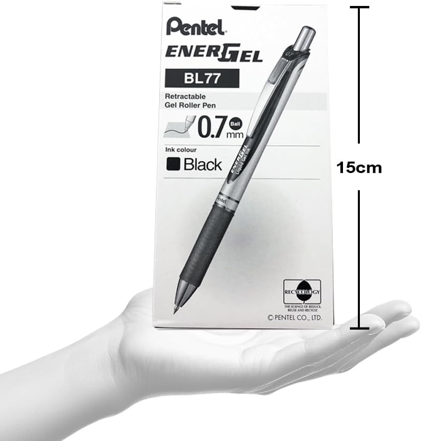 image:imagePentel EnerGel RTX Retractable Liquid Gel Pen 07mm Metal Tip Medium Line Navy Blue Ink Box of 12 BL77CABlack