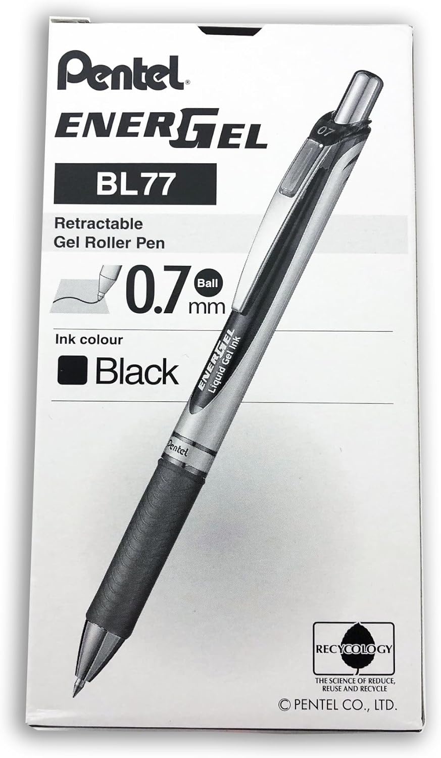 image:imagePentel EnerGel RTX Retractable Liquid Gel Pen 07mm Metal Tip Medium Line Navy Blue Ink Box of 12 BL77CABlack