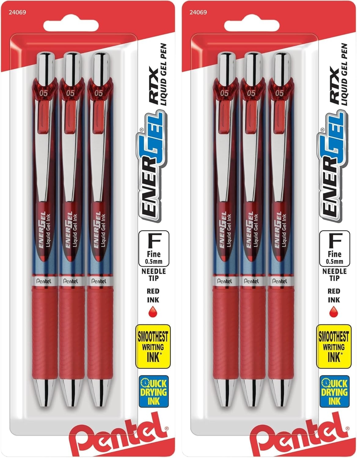 image:imagePentel Gel Ink Pen EnerGel RTX Retractable Gel Pen 05mm Needle Tip Red Ink 3 Pack BLN75BP3BRed