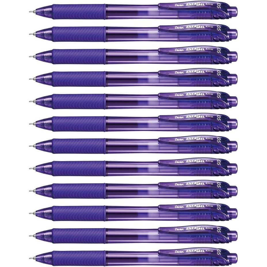 image:imagePentel 05mm EnerGelX Retractable Liquid Gel Pen with Needle Tip and Violet Ink Box of 12 BLN105V
