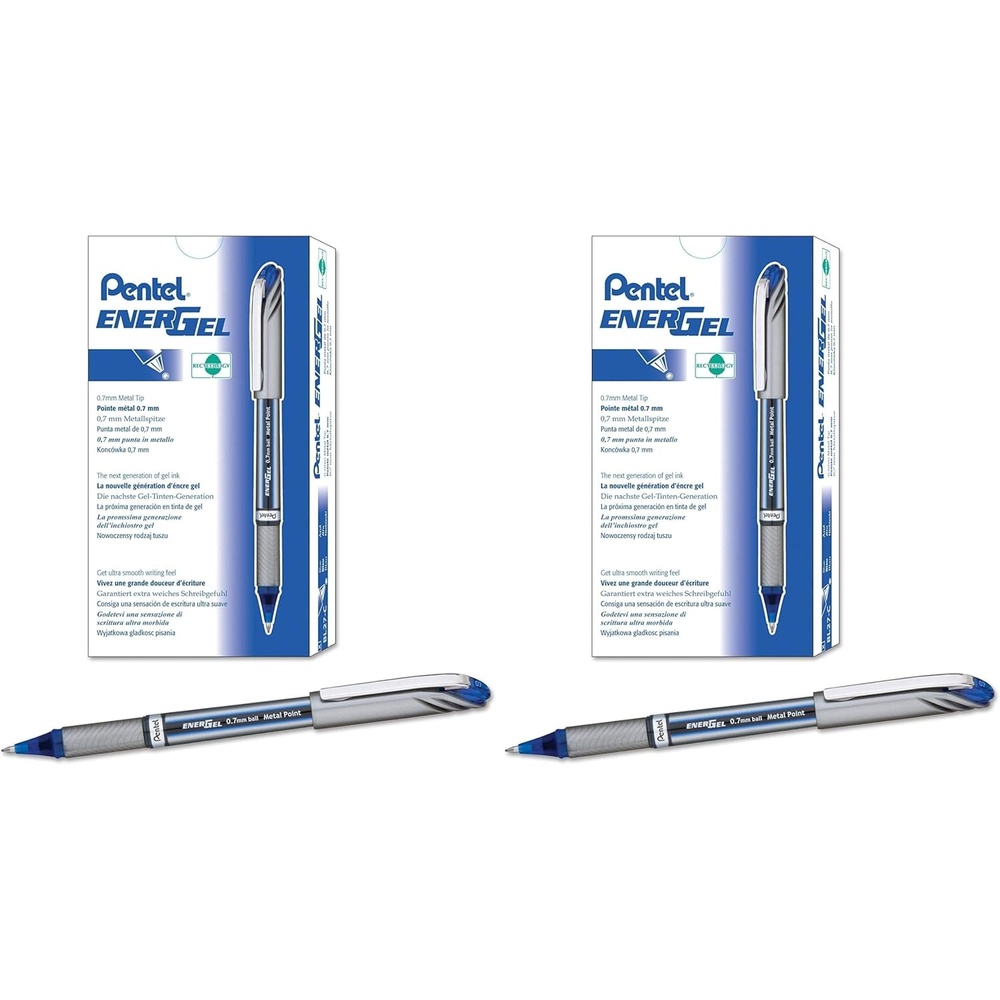 image:imagePentel ENERGEL NV Liquid Gel Pen 07mm Medium Line Capped Metal Tip Blue Ink Box of 12 BL27C12 Count Pack of 2