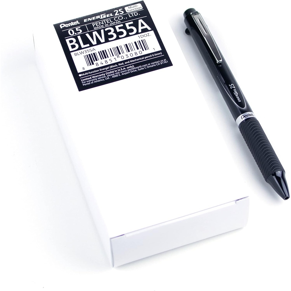 image:imagePentel EnerGel 2S MultiFunction 2Ink Pencil 05mm Fine Line BlackRed Ink05mm Pencil White Barrel BLW355WBlack
