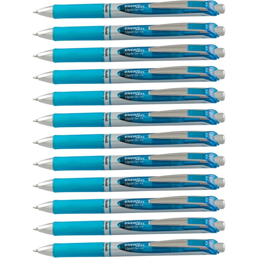 image:imagePentel EnerGel Deluxe RTX Retractable Liquid Gel Pen Medium Line Metal Tip Sky Blue Ink Box of 12 BL77S