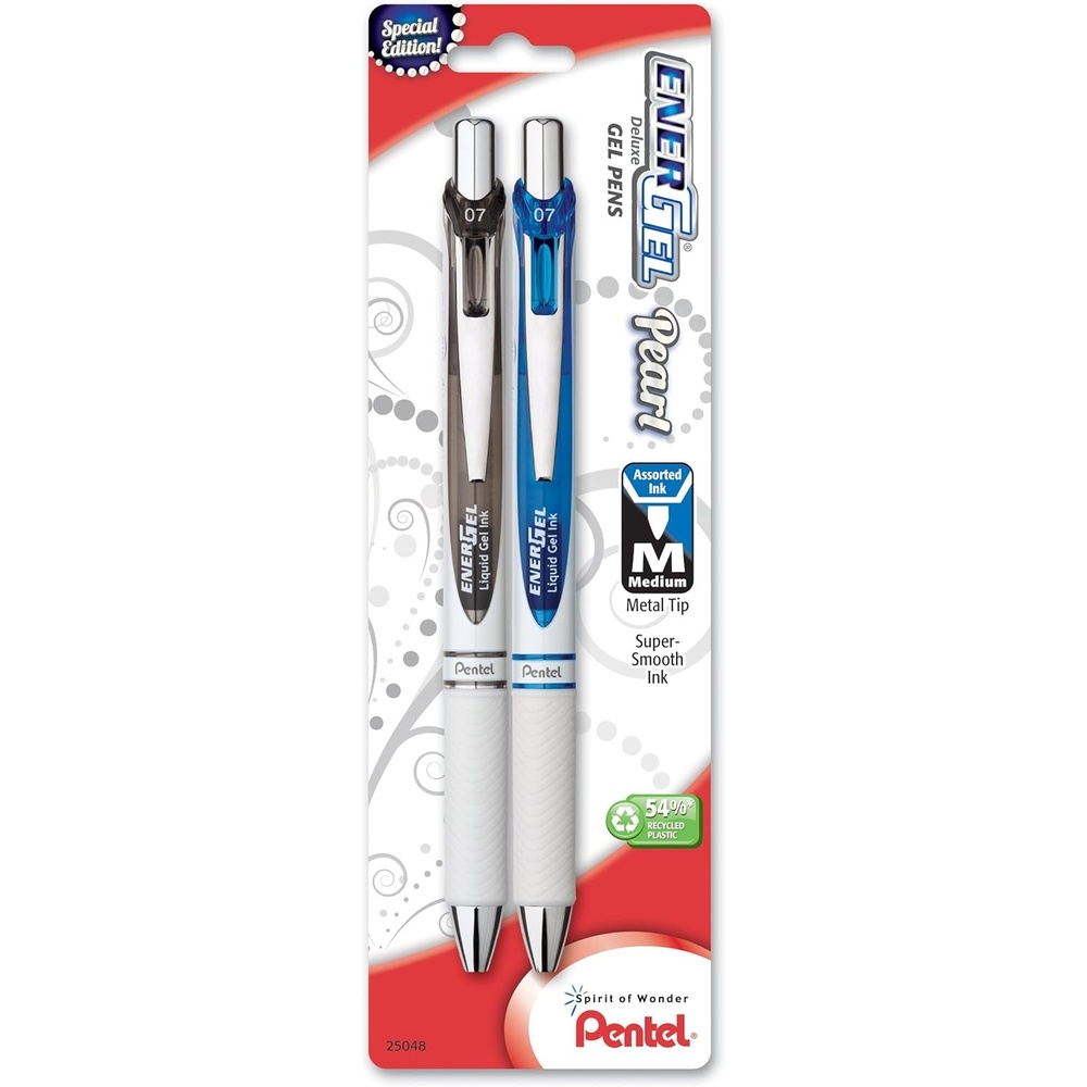 image:imagePentel EnerGel Pearl Deluxe RTX Retractable Liquid Gel Pen 07mm Accent Black Ink 2 Pack BL77WBP2ABlackBlue