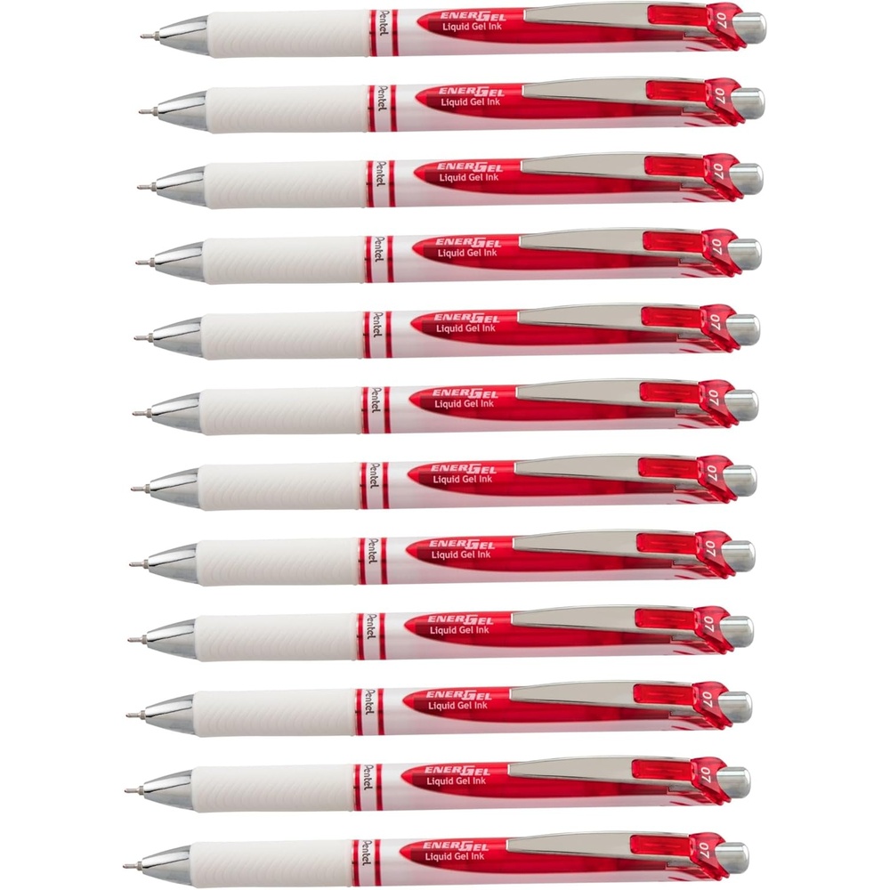 image:imagePentel EnerGel Pearl RTX Retractable Liquid Gel Pen 07mm Medium Line Needle Tip Black Ink 12 pack BLN77PWARed