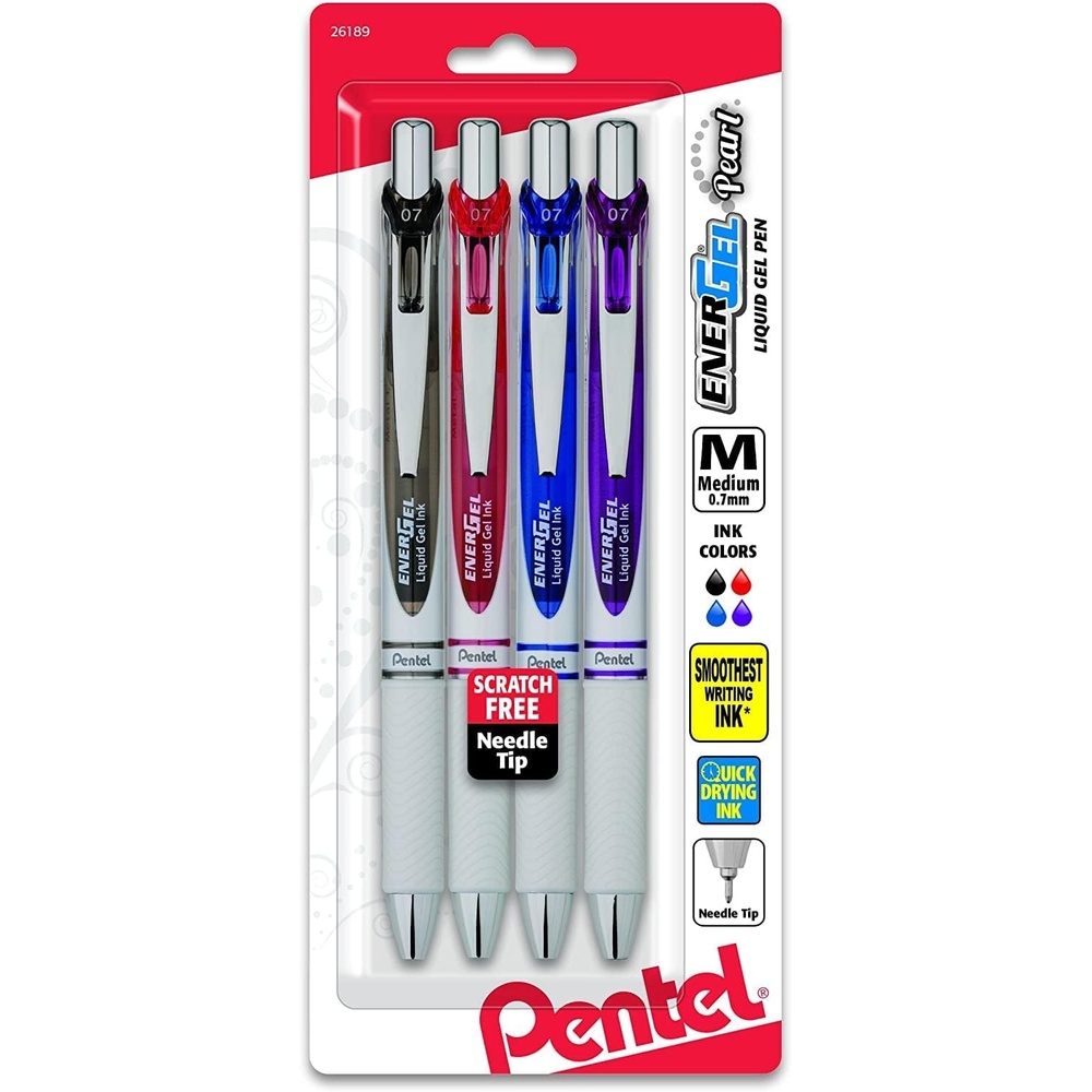 image:imagePentel EnerGel Pearl Retractable Gel Pen 07mm Metal Tip Medium Point Accent Black Ink 3PKAssorted