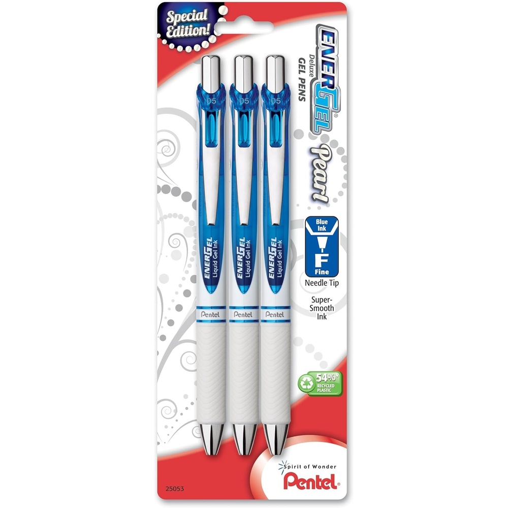 image:imagePentel EnerGel Pearl Retractable Gel Pen 07mm Metal Tip Medium Point Accent Black Ink 3PKBlue
