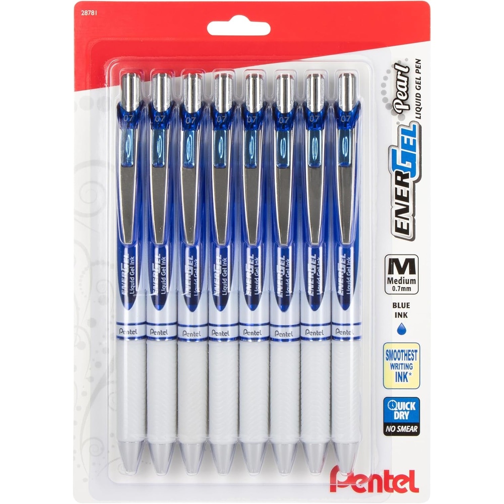image:imagePentel EnerGel Pearl Retractable Liquid Gel Pen 07mm Medium Line Blue Ink 8Pk BL77PWBP8C