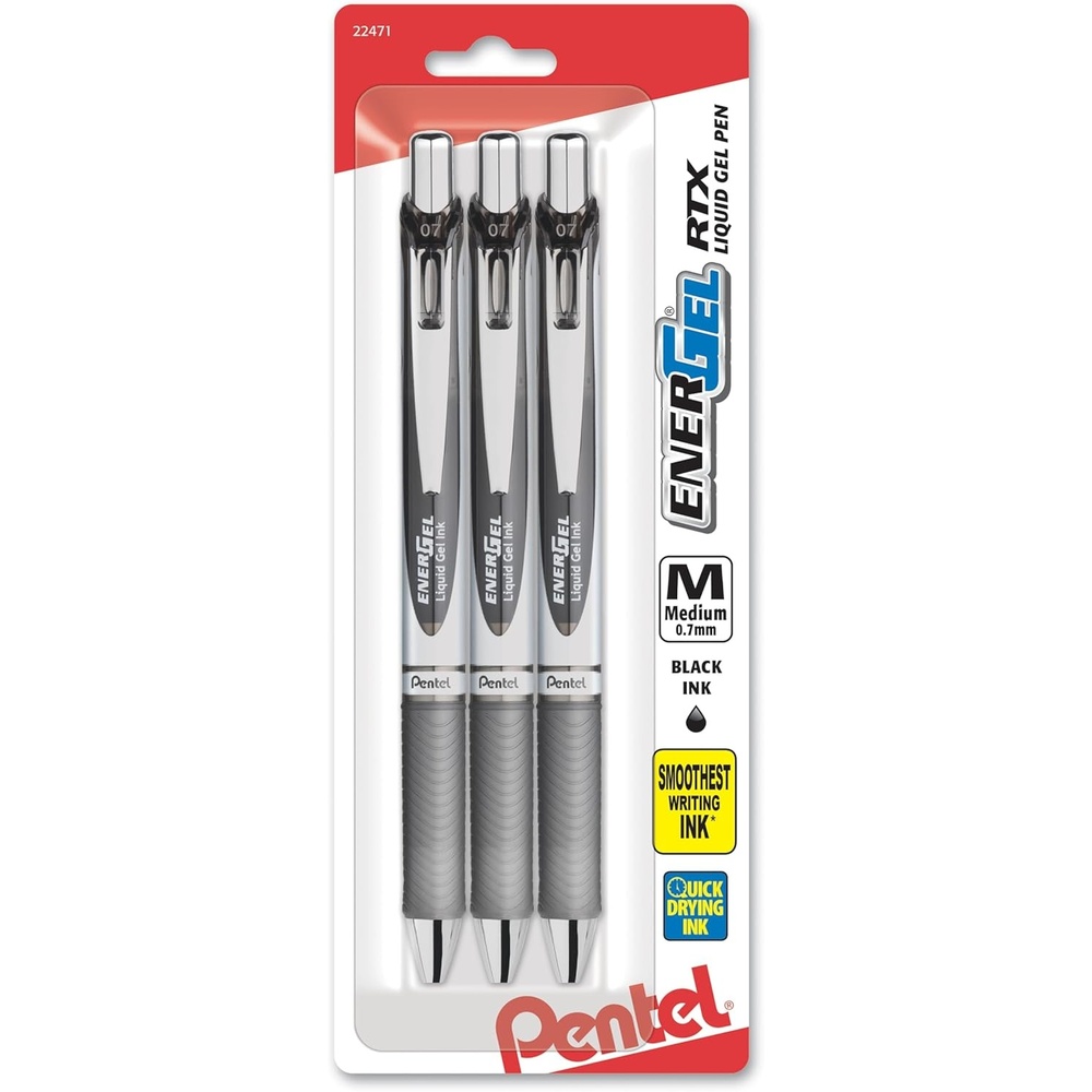image:imagePentel EnerGel RTX Liquid Gel Ink Pens 07mm Medium Line Black Ink Pack of 3 BL77BP3A3 Count Pack of 1