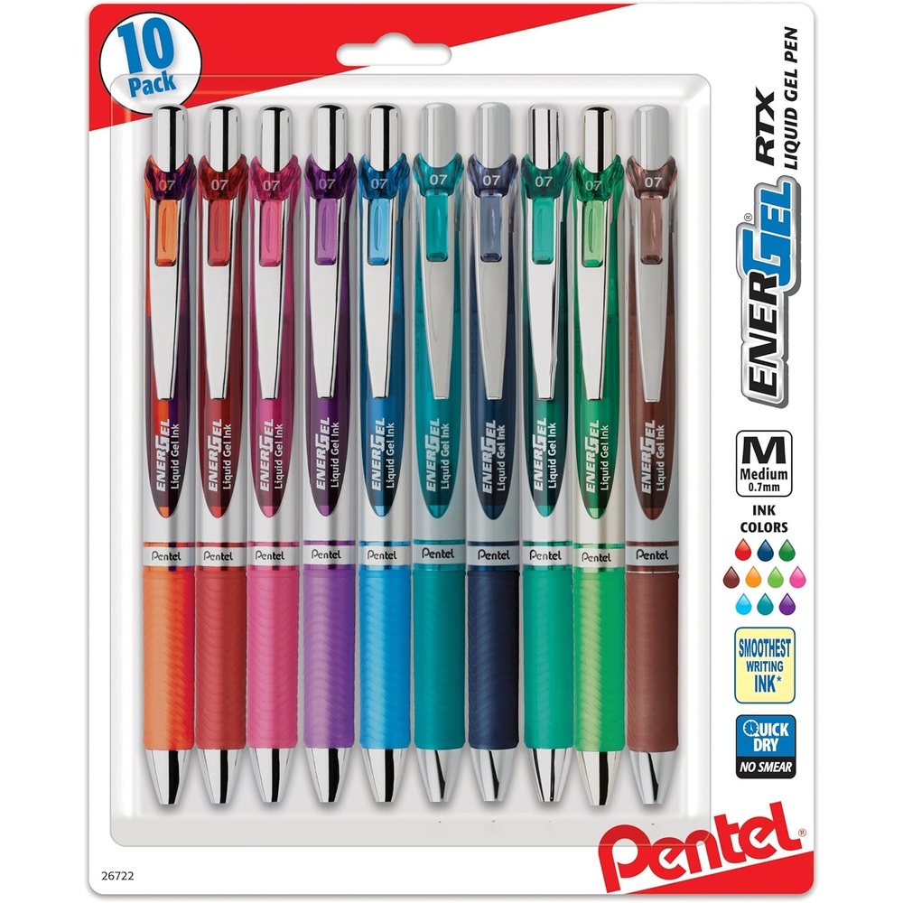 image:imagePentel EnerGel RTX Retractable Liquid Gel Pen 07mm Medium Line Metal Tip Assorted Ink Colors 20 Pack BL77BP20M10 Count Pack of 1