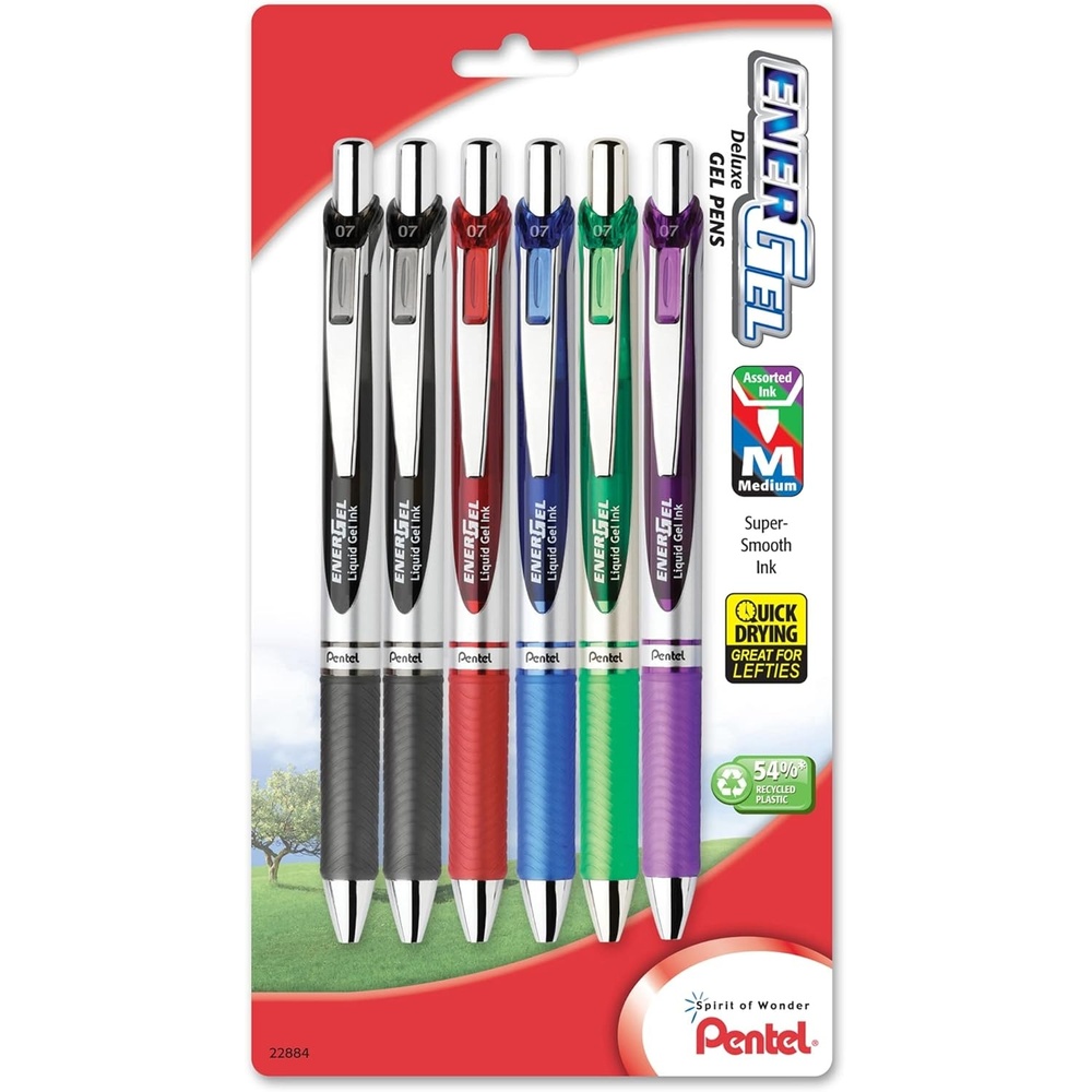 image:imagePentel EnerGel RTX Retractable Liquid Gel Pen 07mm Medium Line Metal Tip Black Ink Pack of 6 BL77BP6AAssorted